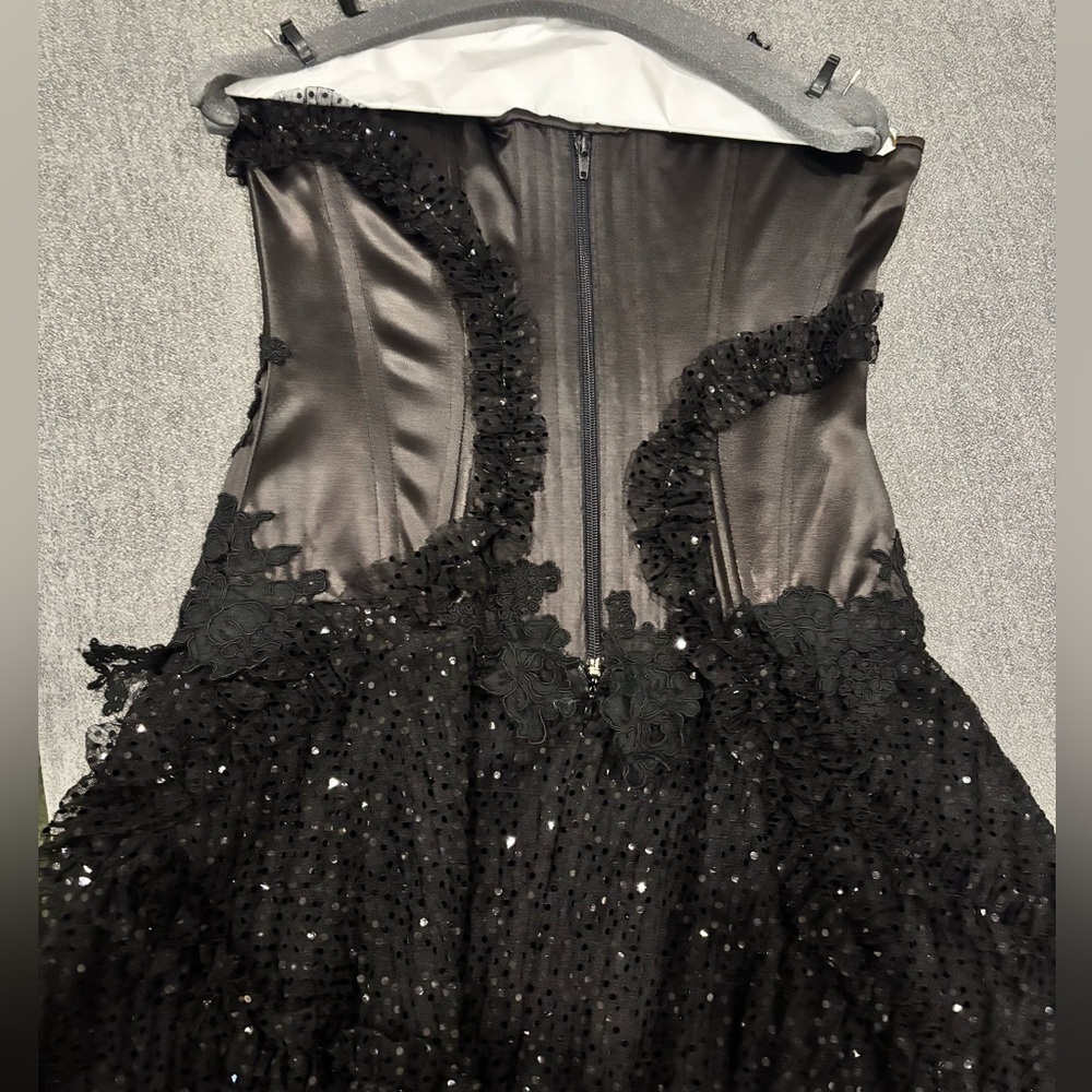 Juan Carlos Pinera Vintage Couture Black Silk Corset Strapless Asymmetric Dress - Picture 4 of 7